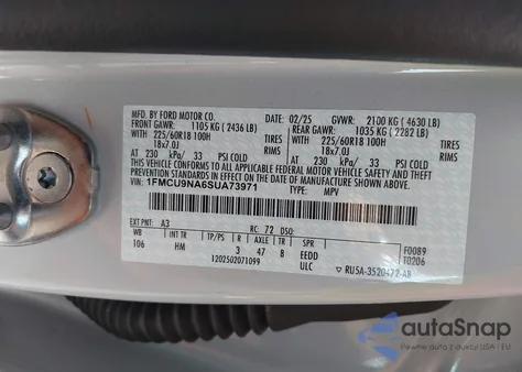 2025 Ford Escape St-Line Select z USA, uszkodzony, nr VIN 1FMCU9NA6SUA73971